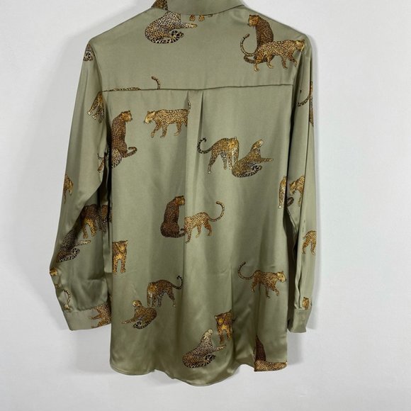 Zara Leopard silky button down blouse green size S - Picture 8 of 11